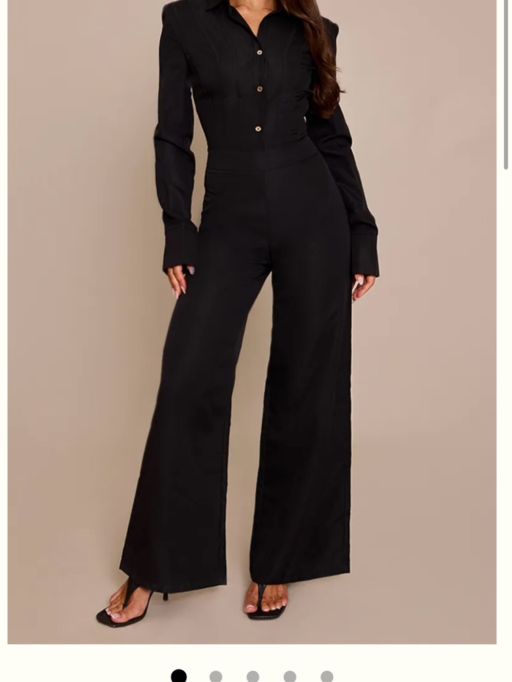 PrettyLittleThing Black Wide-Leg Button-Up Jumpsuit - Picture 5 of 6